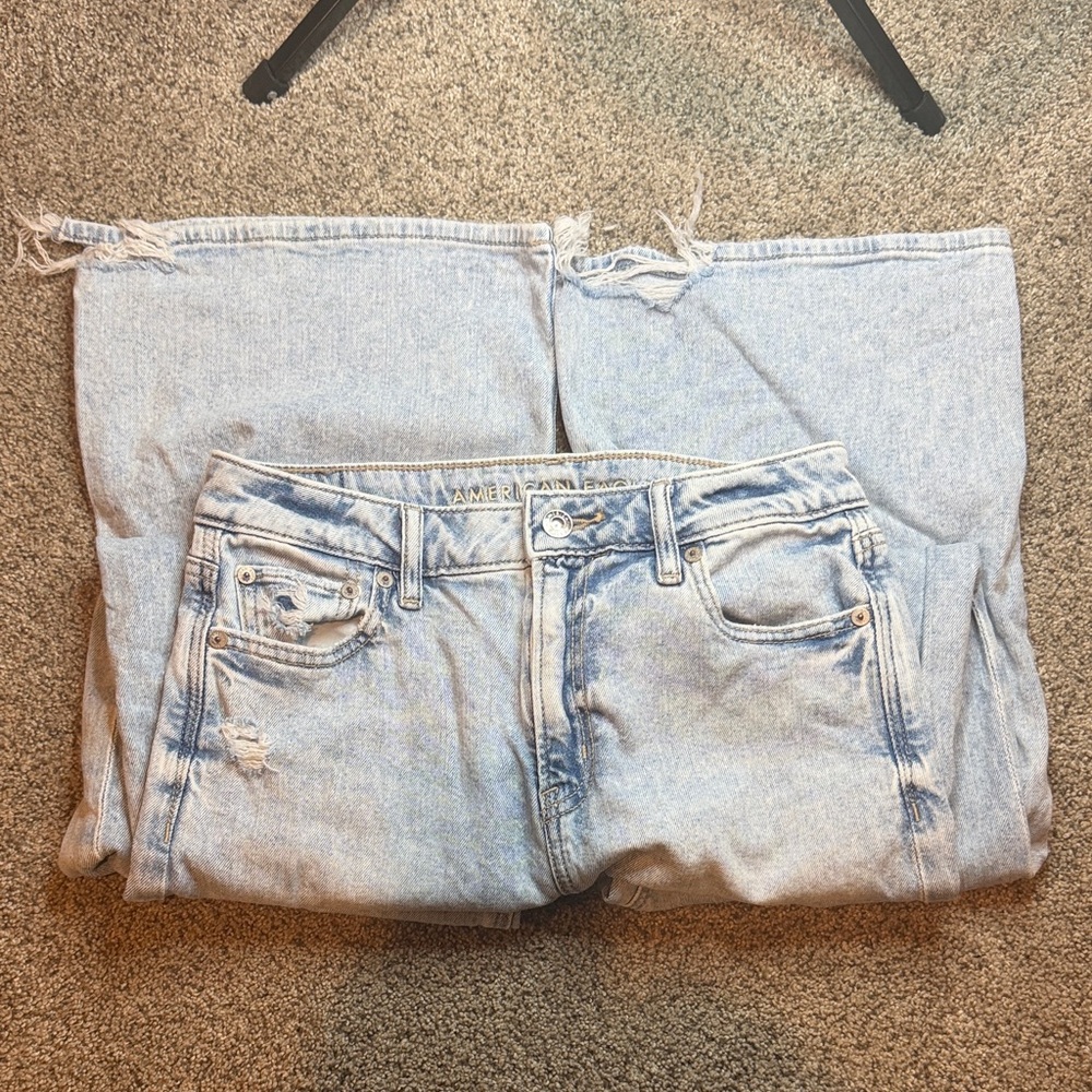 American Eagle Outfitters Distressed Light Blue Wide Leg Jeans